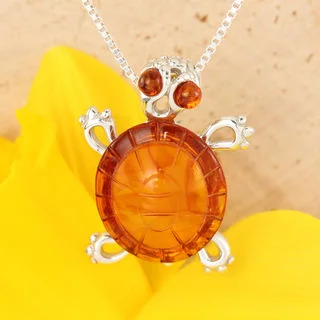 Honey Baltic Amber Tortoise Sterling Silver Pendant