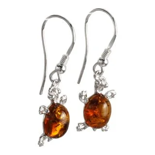 Honey Baltic Amber Sterling Silver Tortoise Drop Earrings