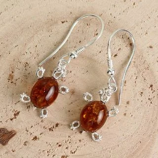 Sterling Silver Honey baltic Amber Tortoise Drop Earrings