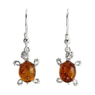 Sterling Silver Honey Baltic Amber Tortoise Earrings