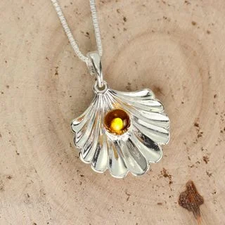 Honey Baltic Amber Pearl In Shell Sterling Silver Pendant