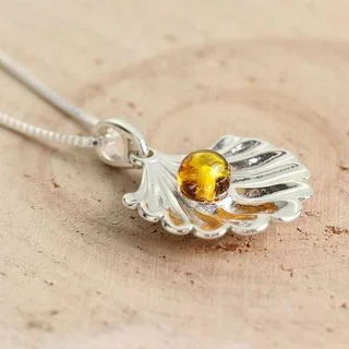 Sterling Silver Pearl In Shell Baltic Amber Pendant