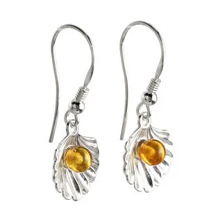 Honey Baltic Amber Pearl In Shell Silver Drop Earrings