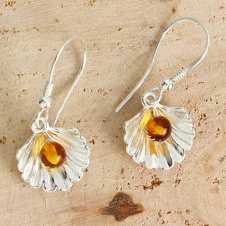 Sterling Silver Baltic Amber Pearl In Shell Drop Earrings