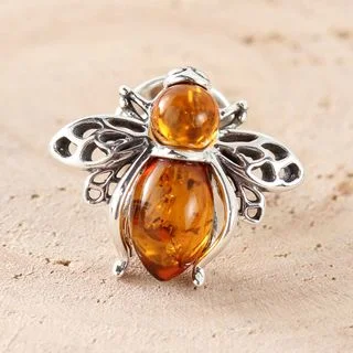 Honey Baltic Amber Bee Sterling Silver Pin