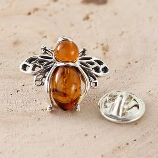 Honey Baltic Amber Sterling Silver Bee Pin Brooch