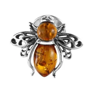 Sterling Silver Honey baltic Amber Bee Pin
