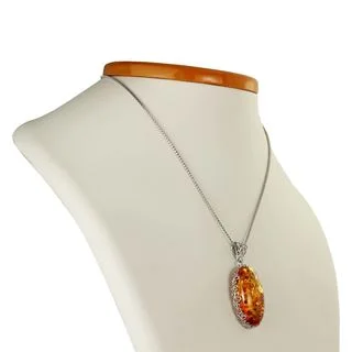 Sterling Silver Honey Baltic Amber Unique Handmade Pendant