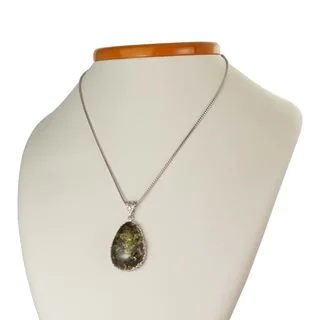 Green Baltic Amber Sterling Silver Unique Handmade Pendant