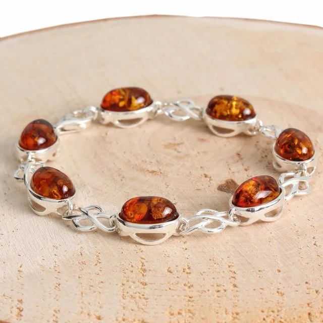 Honey Baltic Amber Sterling Silver Celtic Bracelet