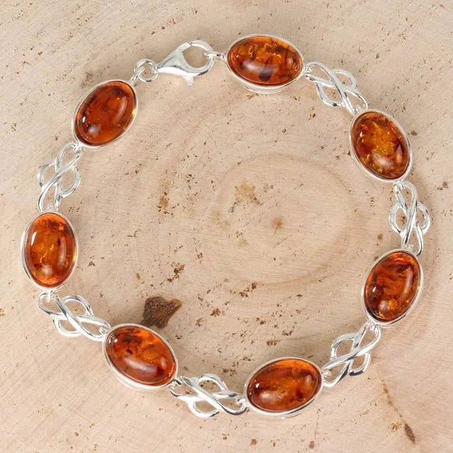 Sterling Silver Honey Baltic Amber Celtic Bracelet