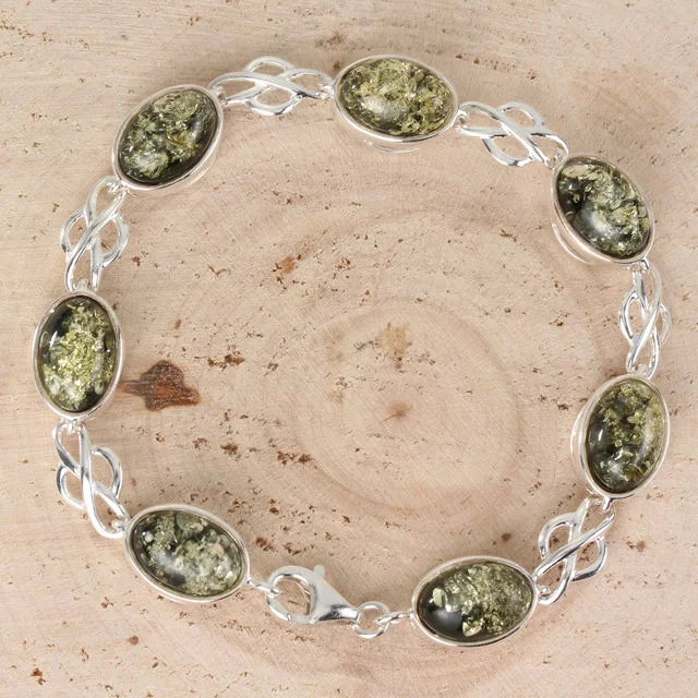 Sterling Silver Green Baltic Amber Celtic bracelet