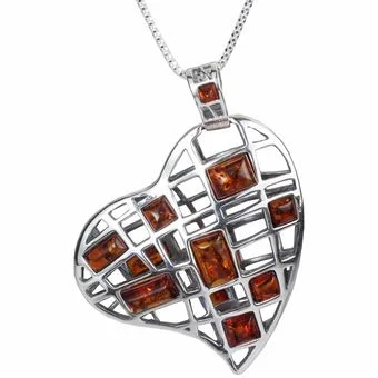 Large Honey Baltic Amber Heart Sterling Silver Pendant Large Honey Baltic Amber Heart Sterling Silver Pendant