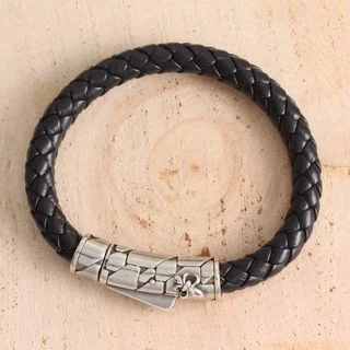 Imitation Leather Textured Sterling Silver Bracelet