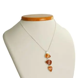 Triple Set Large Honey Baltic Amber Sterling Silver Pendant