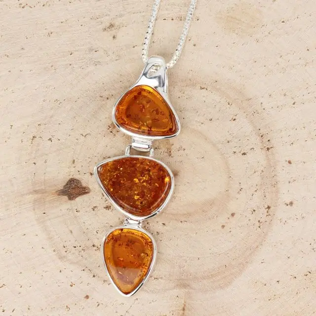 Sterling Silver Large Honey Baltic Amber Pendant