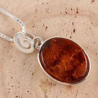 Cognac Baltic Amber Sterling Silver Swirl Pendant 