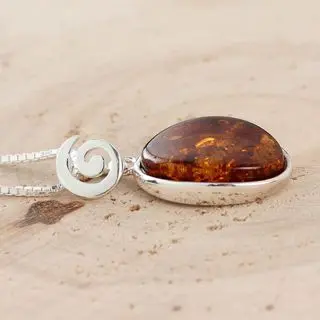 Sterling Silver Cognac Baltic Amber Swirl Pendant