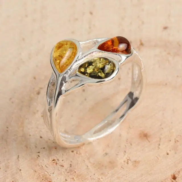 Sterling Silver Multicoloured Baltic Amber Ring
