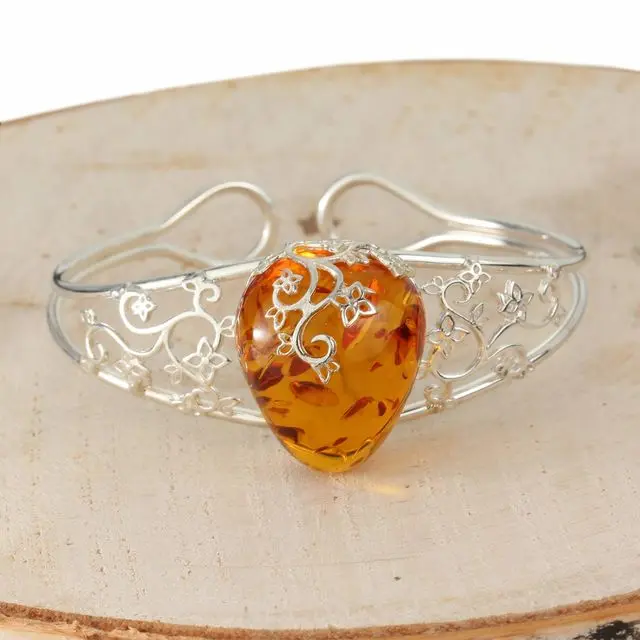 Sterling Slyer Honey Baltic Amber Unique Bangle