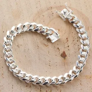 Mens 8.5mm Solid Sterling Silver Cuban Curb Bracelet