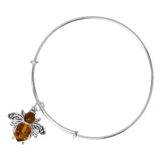 Sterling Silver Honey Baltic Amber Bee Bangle