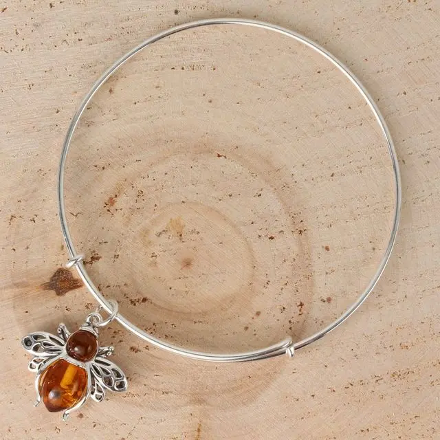 Honey Baltic Amber sterling Silver Bee Bangle