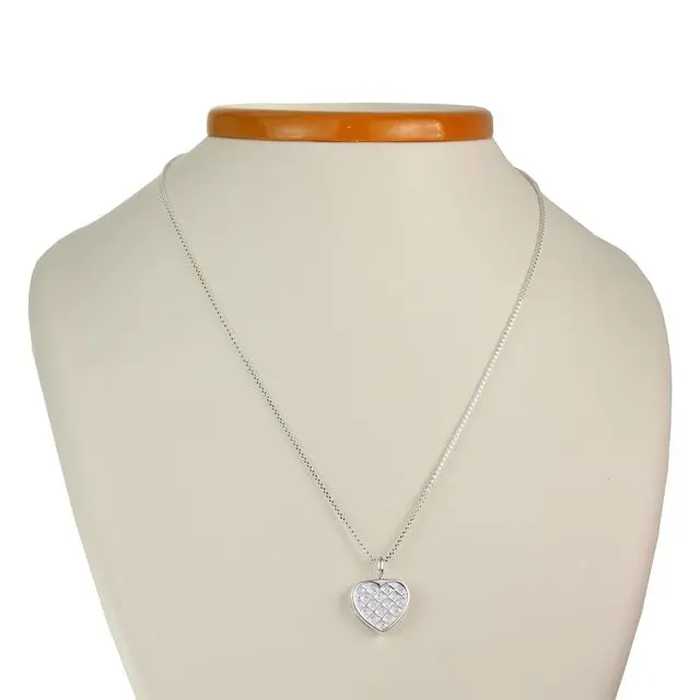 Cubic Zirconia Heart Sterling Silver Pendant With Adjustable Popcorn Chain