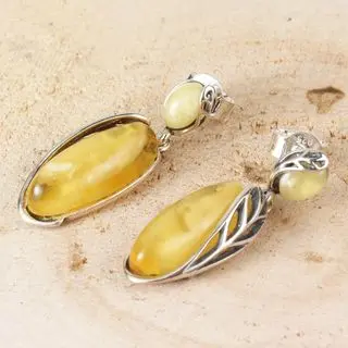 Sterling Silver Milky Baltic Amber Drop Earrings