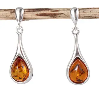 Cognac Baltic Amber Pear Drop Sterling Silver Drop Earrings Cognac Baltic Amber Pear Drop Sterling Silver Drop Earrings