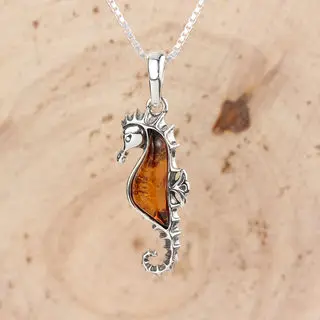 Honey Baltic Amber Seahorse Sterling Silver Pendant