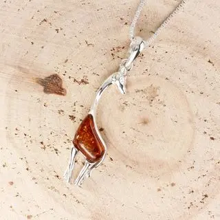 Baltic Amber Giraffe Sterling Silver Pendant