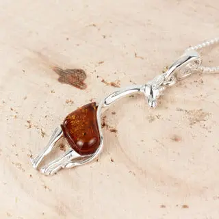 Honey Baltic Amber Giraffe 925 Sterling Silver Pendant