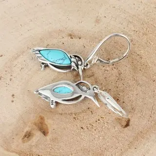 Silver Kingfisher Turquoise Earrings