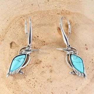 Sterling Silver Turquoise Kingfisher Drop Earrings