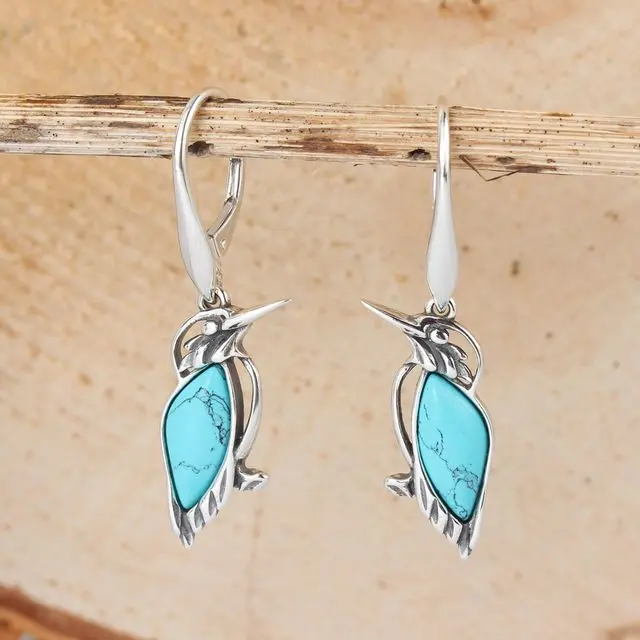 Turquoise Kingfisher Sterling Silver Drop Earrings