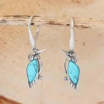 Sterling Silver Turquoise Kingfisher Drop Earrings 