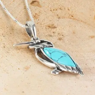 Blue Turquoise Sterling Silver Kingfisher Pendant