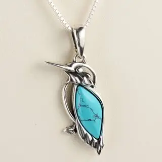 Sterling Silver Blue Turquoise Kingfisher Pendant
