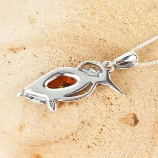 Honey Baltic Amber Kingfisher Sterling Silver Pendant