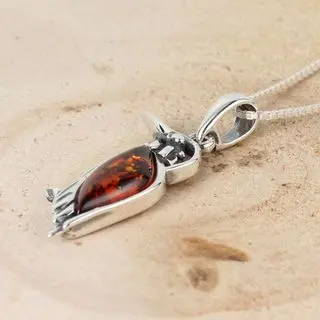 Sterling Silver Honey Baltic Amber Kingfisher Pendant