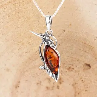 Sterling Silver Kingfisher Baltic Amber Pendant
