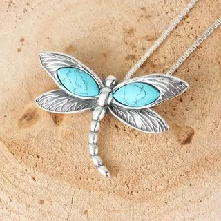 Oxidised Silver Dragonfly Turquoise Pendant