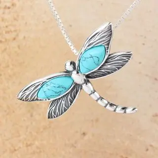 Turquoise Dragonfly Oxidised Silver Pendant