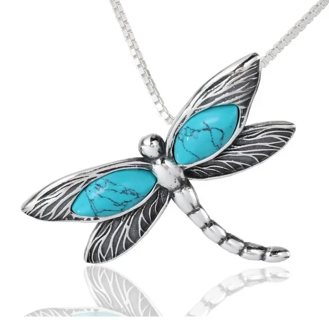 Oxidised Sterling Silver Turquoise Dragonfly Pendant