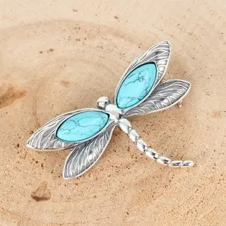 Sterling Silver Dragonfly Turquoise Brooch