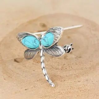 Sterling Silver Dragonfly Turquoise Brooch