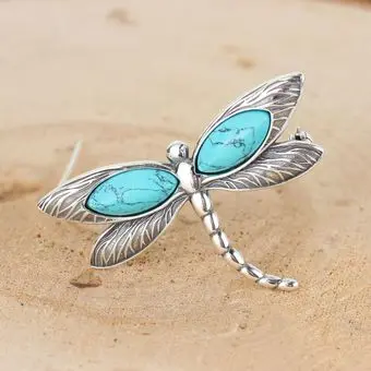 Turquoise Sterling Silver Oxidised Dragonfly Brooch