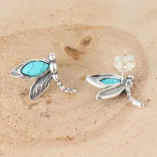 Sterling Silver Oxidised Dragonfly Earrings