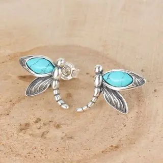 Sterling Silver Turquoise Dragonfly Studs
